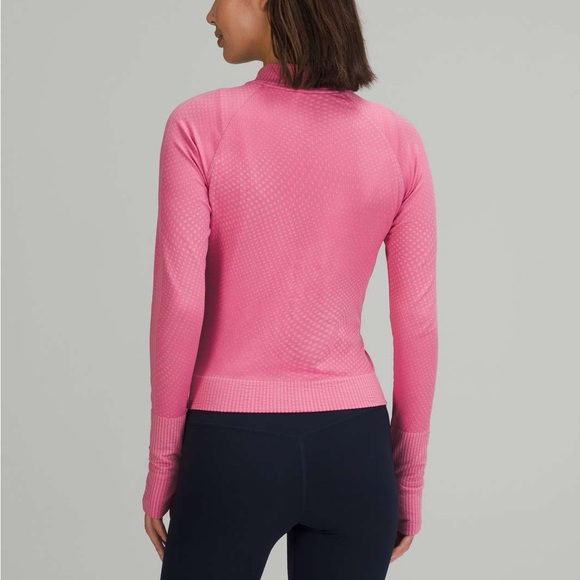 Lululemon Rest Less Cropped Half-Zip Grid Warp Pink Blossom Quarter Zip Size 8 - Picture 2 of 9